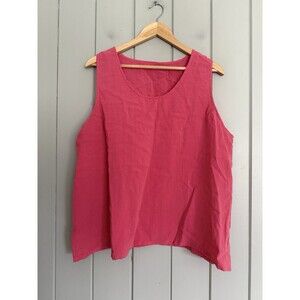 Fridaze 100% Linen Tank Top 1X Pink Sleeveless Split Hem Lagenlook